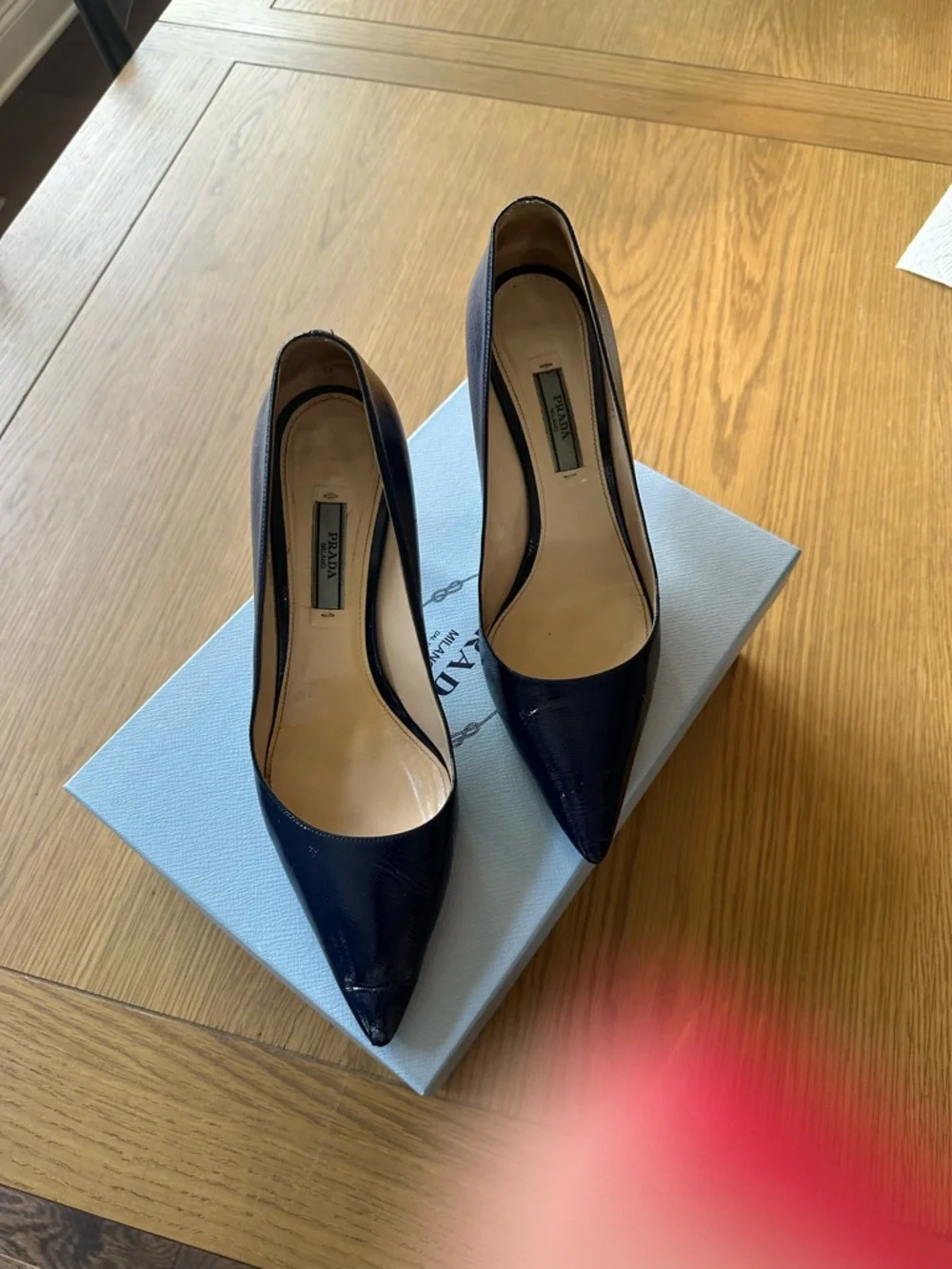 Prada Saffiano Leather Pointed-Toe Pumps.  Navy 38.5 - Picture 3 of 5